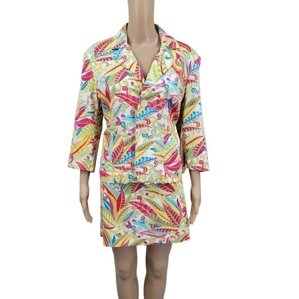 Tommy Hilfiger Yellow Pink Multicolor Patterned Blazer and Skirt Suit Set